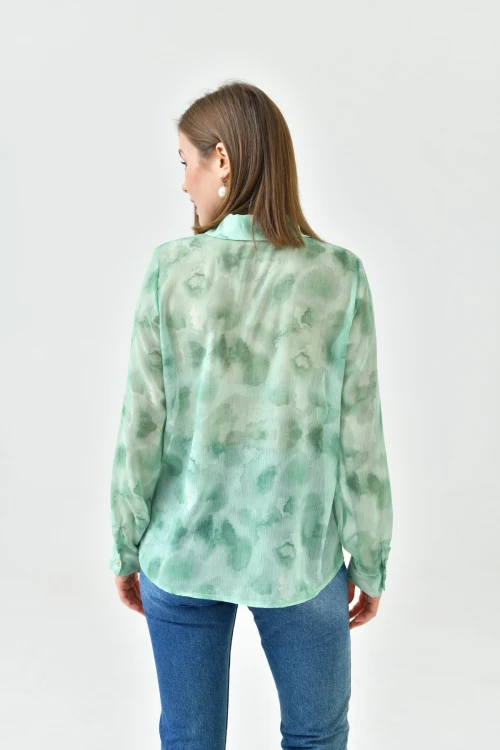 Uzun Kol Desenli Şifon Gömlek