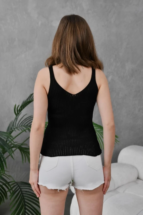 10765 SİYAH ASKILI LİKRALI DAR KESİM TRİKO KAZAK