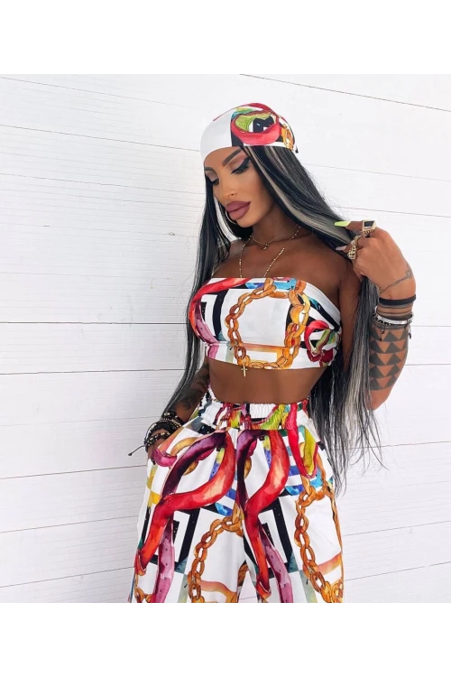 11111 BEYAZ CROP LU BANDANALI PANTOLONLU TAKIM