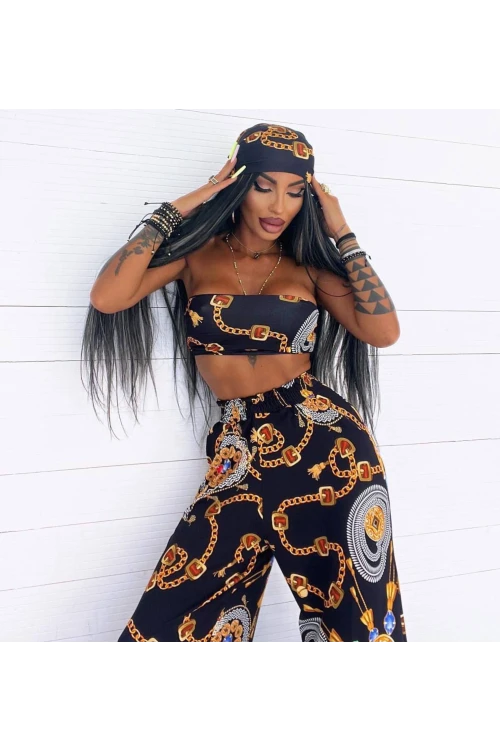 11111 LACİVERT CROP LU BANDANALI PANTOLONLU TAKIM