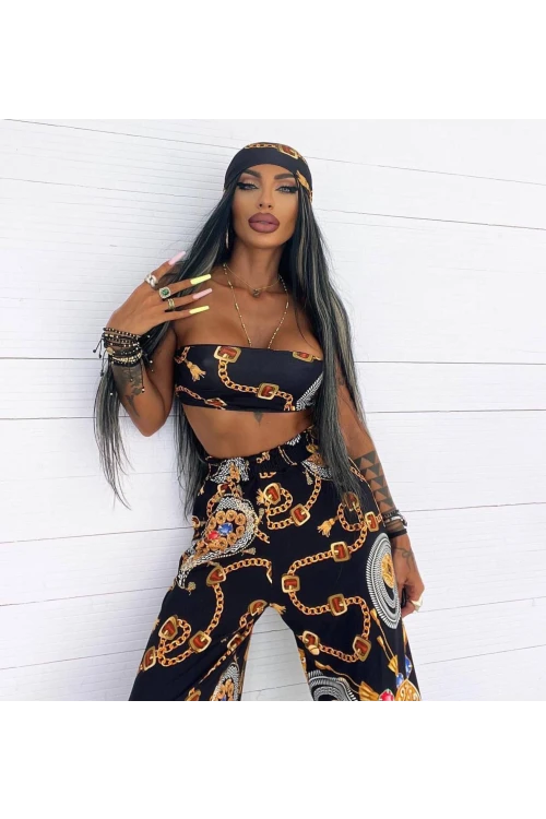 11111 LACİVERT CROP LU BANDANALI PANTOLONLU TAKIM