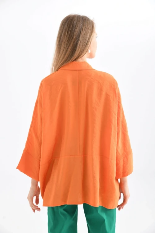 Kadın Gömlek Uzun ve Geniş Fakir Kol Düğmeli Kadın Gömlek Orange - 23033