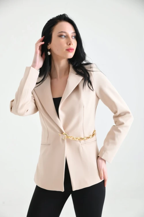 KADIN BEJ ZİNCİR DETAYLI BLAZER CEKET