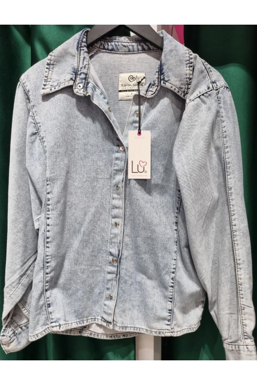 DEM016 A.MAVİ YAKALI CEPSİZ ÇIT ÇIT DÜĞMELİ KOT GÖMLEK