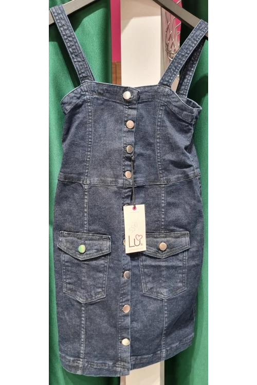 DEM035 K.MAVİ ASKILI DÜĞMELİ CEPLİ DAR KESİM MİNİ ELBİSE