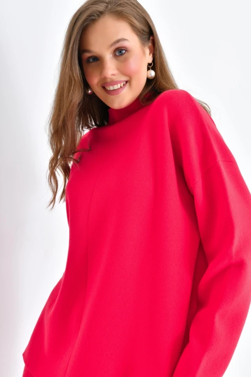 Dik Yaka Basic Kırmızı İkili Triko Takım