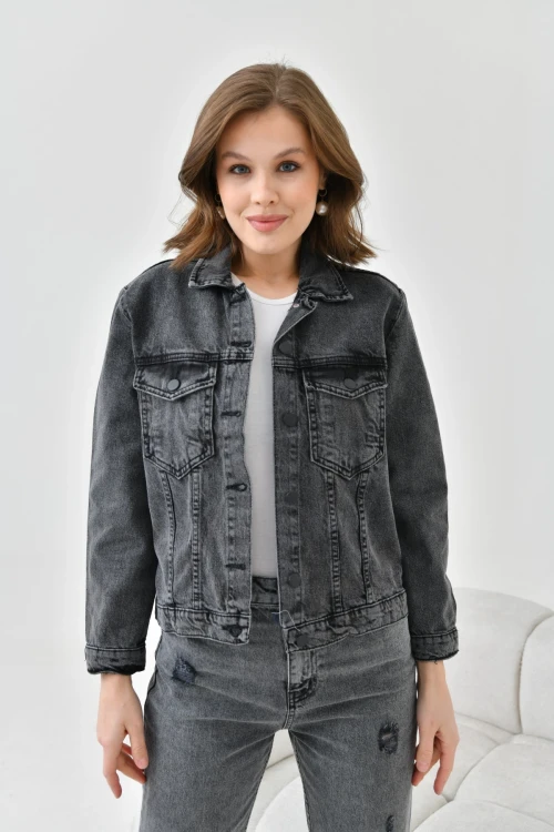 Kadın Antrasit Basic Jean Ceket