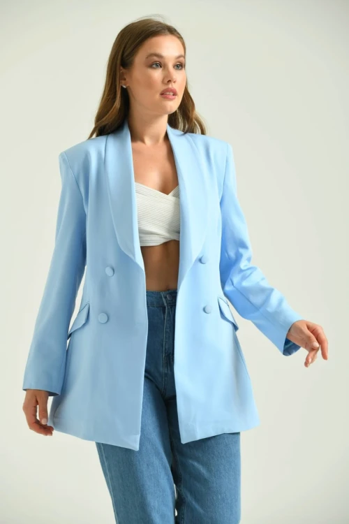 Kadın Ceket Uzun Boy Ceket Bebe Mavi - T014