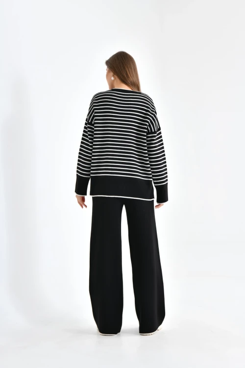 Kadın Kazak Pantolon 2Li Set Takım Çizgili Pantolonlu Kazak ve Pantolon - 10306