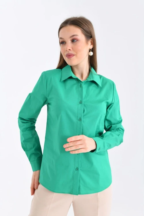 Kadın Gömlek Klasik Kesim Uzun Kollu Gömlek Yeşil - 21000