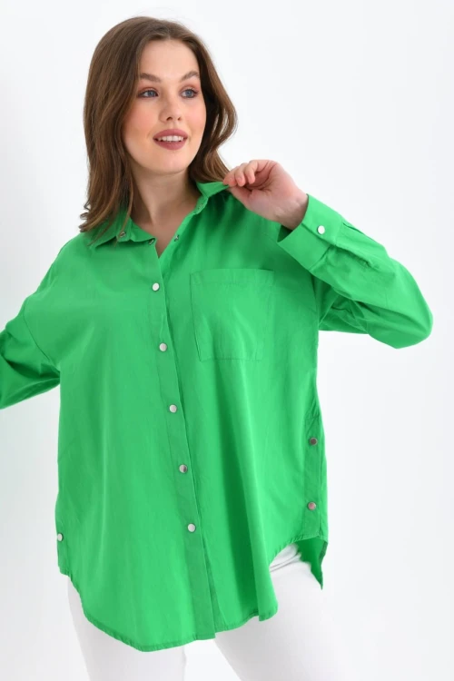 KADIN B.YEŞİL METAL ÇITÇITLI TEK CEPLİ YANDAN ÇITÇITLI BLUZ