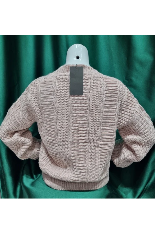 KADIN PUDRA V YAKA DÜĞMELİ DESENLİ KISA  TRİKO CEKET