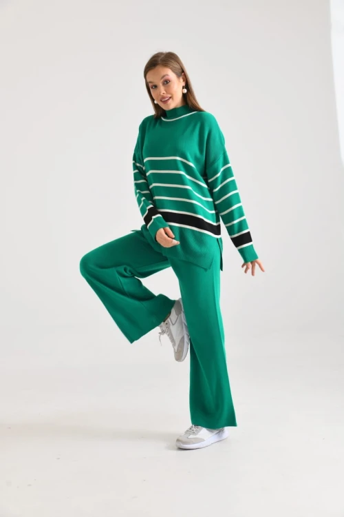 KADIN B.YEŞİL YÜKSEK BOYUN PANTOLONLU İKİLİ TAKIM