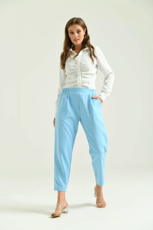 Kadın Pantolon Bel Lastikli Rahat Pantolon Bebe Mavi - T116
