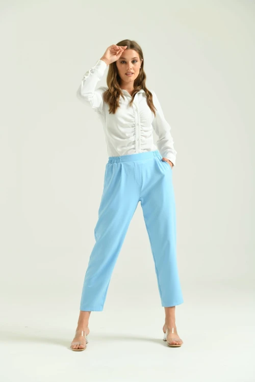 Kadın Pantolon Bel Lastikli Rahat Pantolon Bebe Mavi - T116