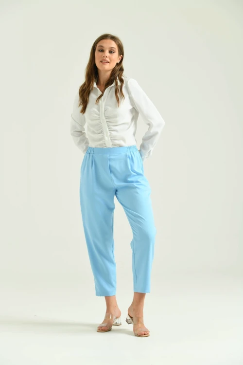 Kadın Pantolon Bel Lastikli Rahat Pantolon Bebe Mavi - T116
