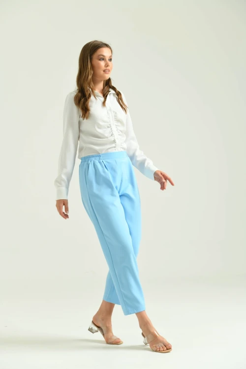 Kadın Pantolon Bel Lastikli Rahat Pantolon Bebe Mavi - T116