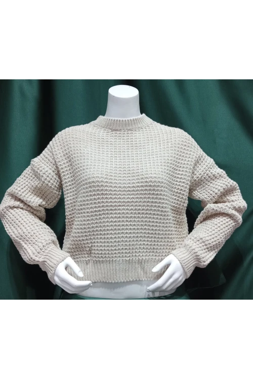 Kadın Kazak Bisiklet Yaka Tek Renk Örme Kazak Bej - 225004