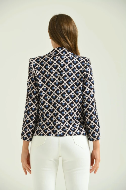 Kadın Blazer Desenli Bel Boy Blazer Ceket Bej - T027