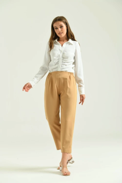 Kadın Pantolon Bel Lastikli Rahat Pantolon Camel - T116