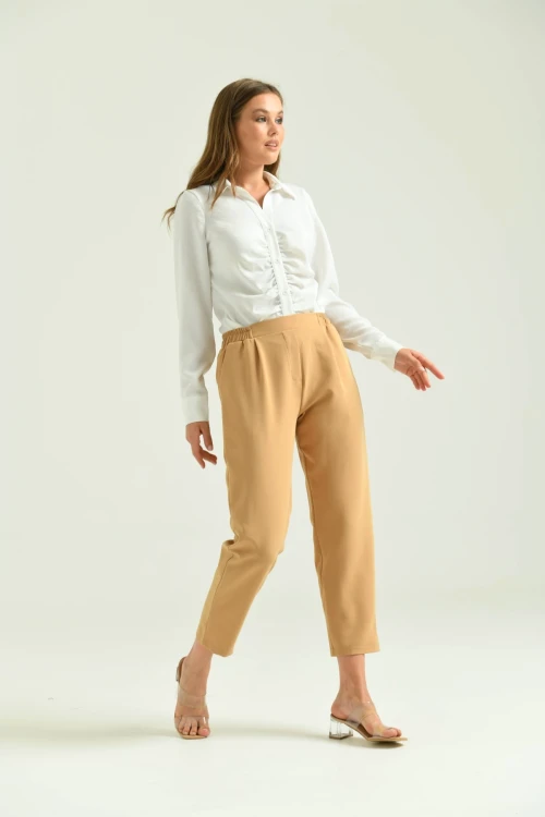 Kadın Pantolon Bel Lastikli Rahat Pantolon Camel - T116