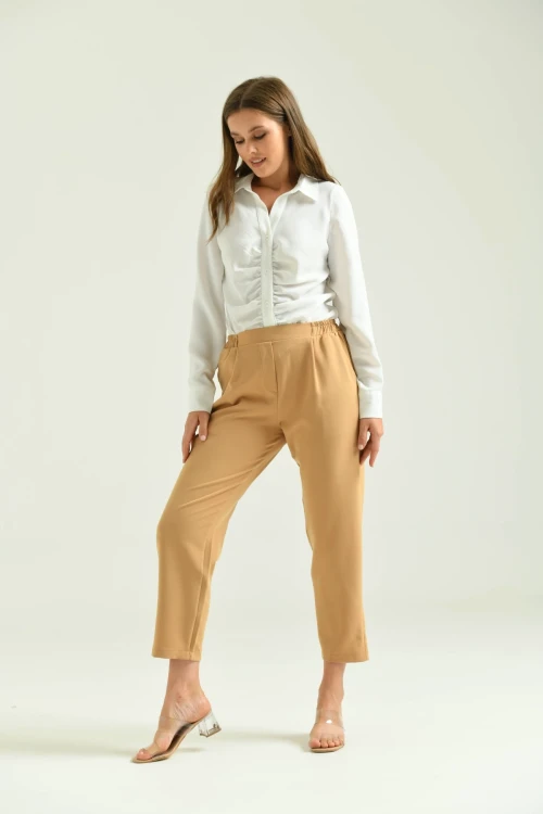 Kadın Pantolon Bel Lastikli Rahat Pantolon Camel - T116