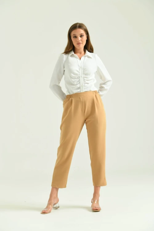 Kadın Pantolon Bel Lastikli Rahat Pantolon Camel - T116