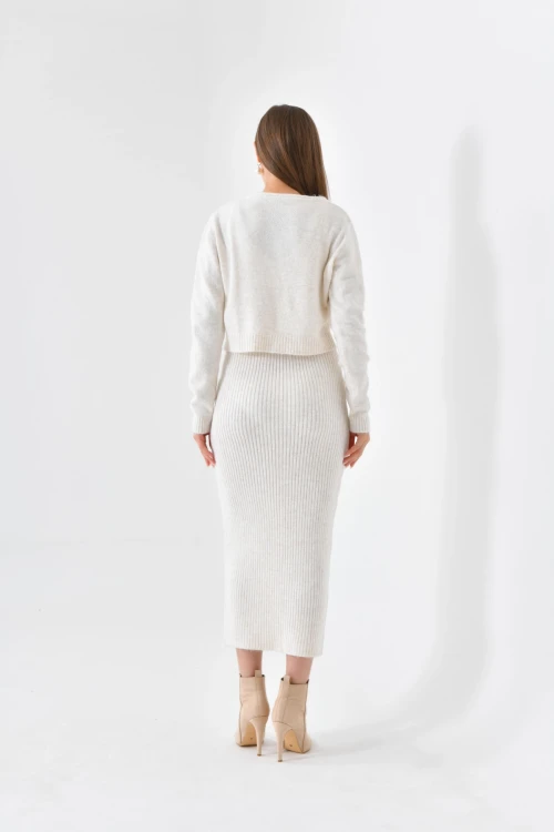 KADIN  İÇ ASKILI DIŞ CROP TARZ DÜĞMELİ CEKETLİ UZUN TRİKO ELBİSE