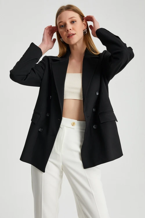 Kadın KEMİK Düğmeli Klasik Kumaş Pantolon