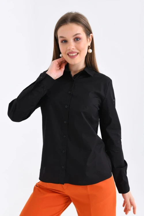 Kadın Gömlek Klasik Kesim Uzun Kollu Gömlek Siyah - 21000