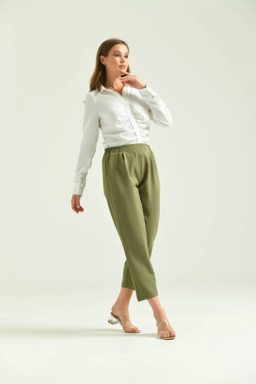 Kadın Pantolon Bel Lastikli Rahat Pantolon Haki - T116