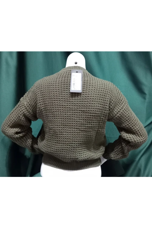 Kadın Kazak Bisiklet Yaka Tek Renk Örme Kazak Haki - 225004