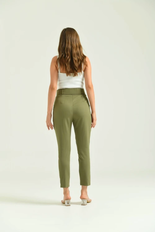 Kadın Pantolon Kemer Detaylı Basic Kadın Pantolon Haki - T018