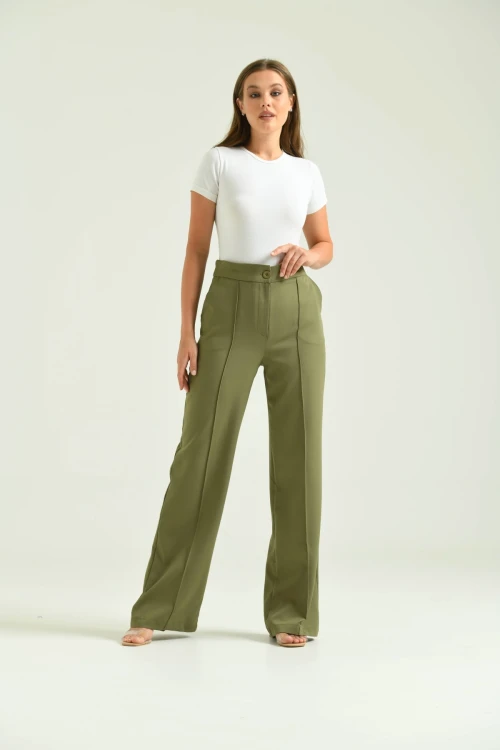 Kadın Haki Yüksek Bel Palazzo Pantolon