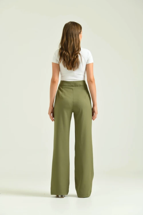 Kadın Haki Yüksek Bel Palazzo Pantolon