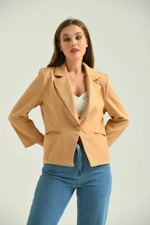 Kadın Kahve Tek Düğmeli Slim Ceket