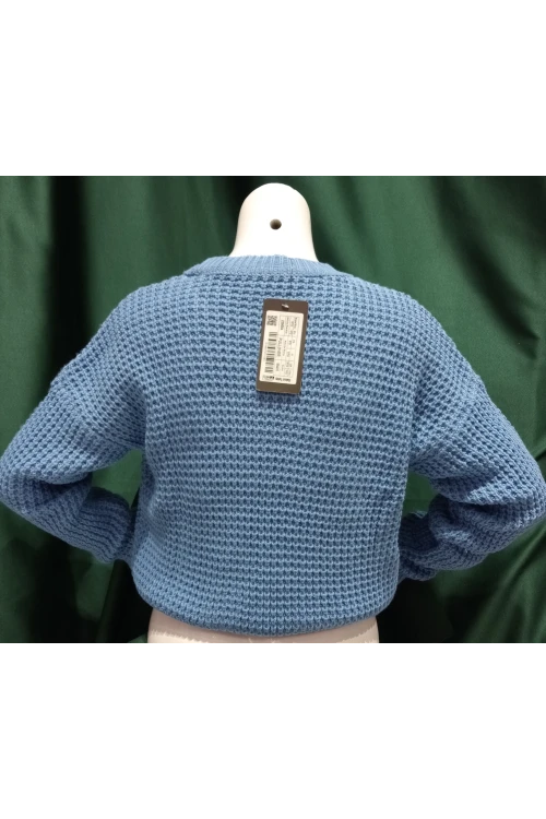 Kadın Kazak Bisiklet Yaka Tek Renk Örme Kazak Mavi - 225004