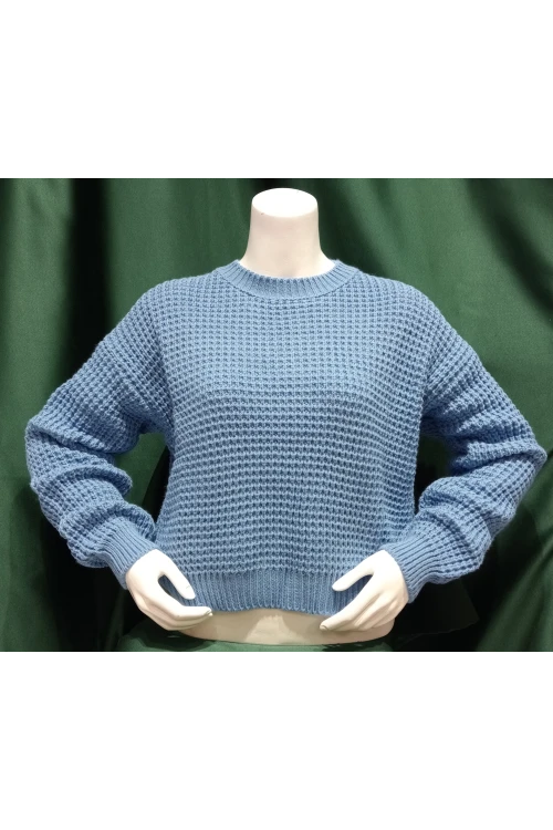 Kadın Kazak Bisiklet Yaka Tek Renk Örme Kazak Mavi - 225004