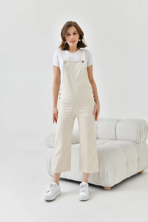 Kadın Kemik Cep Detay Denim Bahçıvan Tulum