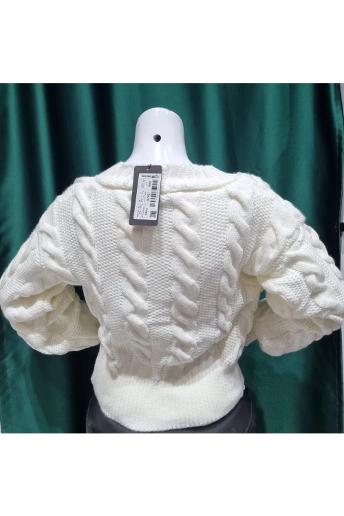 KADIN KEMİK V YAKA DÜĞMELİ TEK RENK DESENLİ KISA TRİKO CEKET