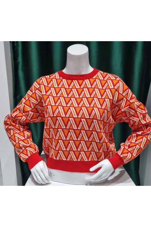 Kadın Kazak Bisiklet Yaka Desenli Kadın Kazak Kırmızı - 224503