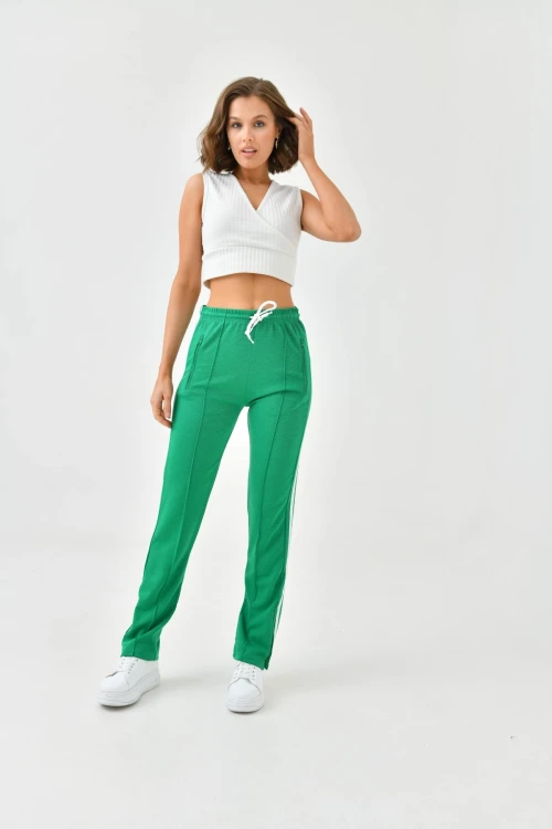 Kadın Koyu Yeşil Yanları Şeritli Eşofman Altı