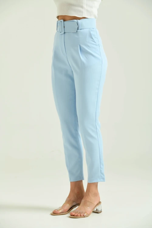 Kadın Pantolon Kemer Detaylı Basic Kadın Pantolon Mavi - T018 
