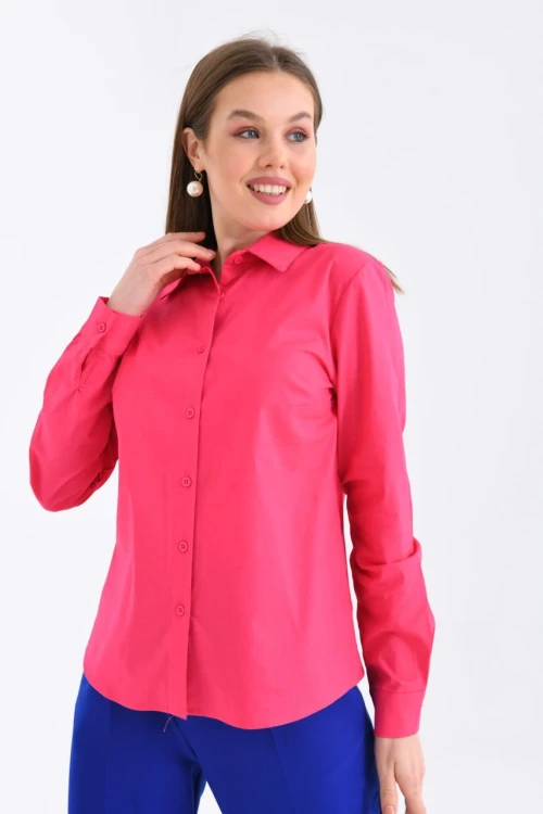 Kadın Gömlek Klasik Kesim Uzun Kollu Gömlek Fuşya - 21000