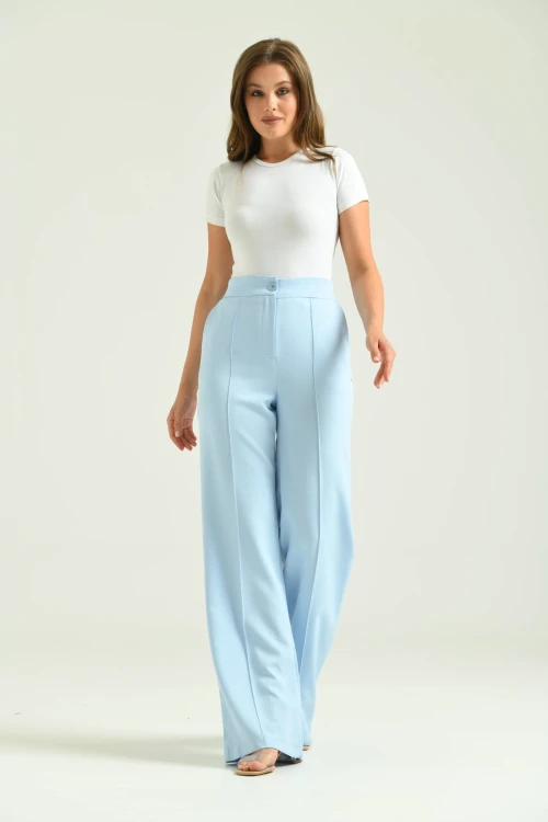 Kadın Mavi Yüksek Bel Palazzo Pantolon