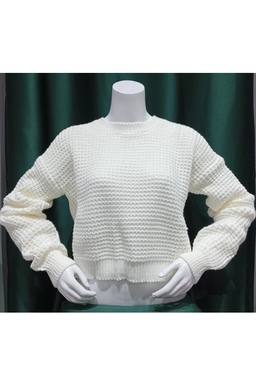 Kadın Kazak Bisiklet Yaka Tek Renk Örme Kazak Kemik - 225004