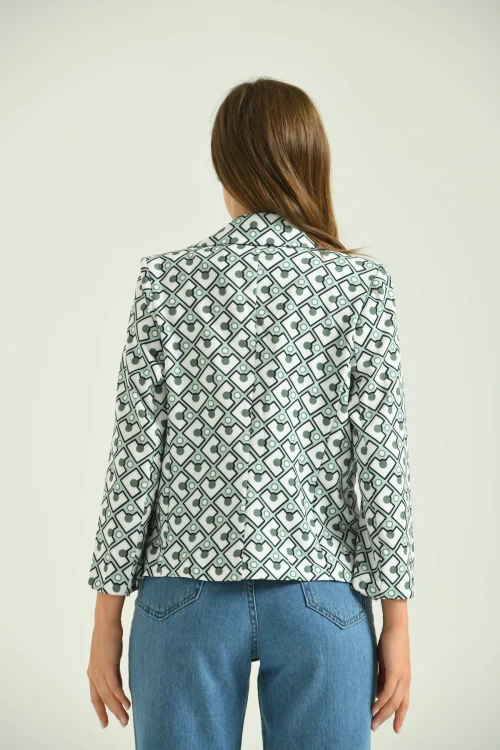 Kadın Blazer Desenli Bel Boy Blazer Ceket Mint - T027