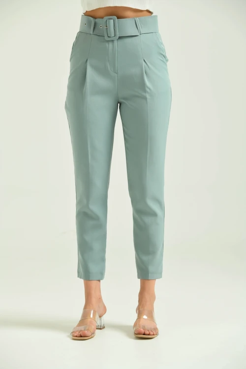 Kadın Pantolon Kemer Detaylı Basic Kadın Pantolon Mint - T018