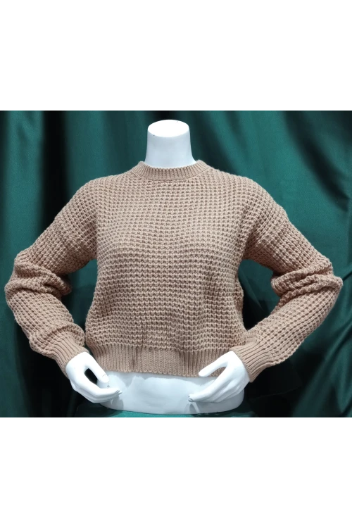 Kadın Kazak Bisiklet Yaka Tek Renk Örme Kazak Camel - 225004