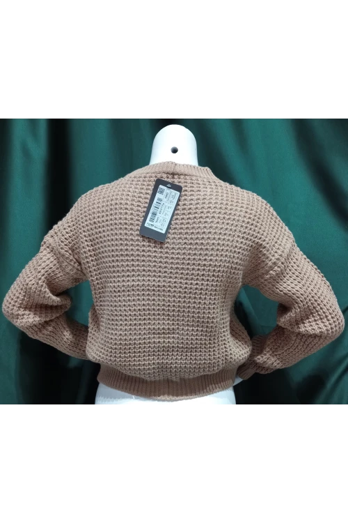 Kadın Kazak Bisiklet Yaka Tek Renk Örme Kazak Camel - 225004